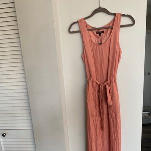Peach flowy colored maxi dress with a tie at waist